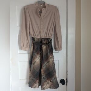 VTG Office chic autumn tartan plaid dress circa 70s